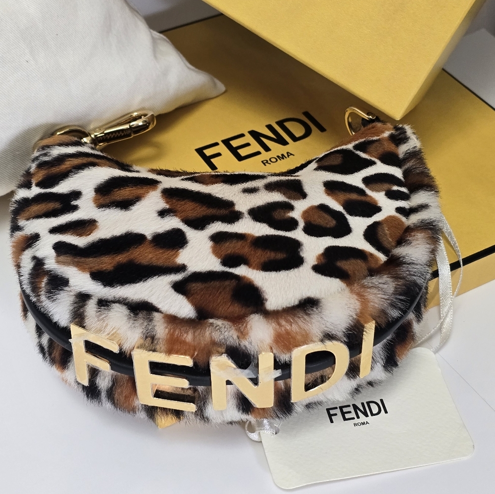Fendi Pony Hair Vitello Grace Ocelot Fendigraphy NanFendi Leopard Print Fur Bag